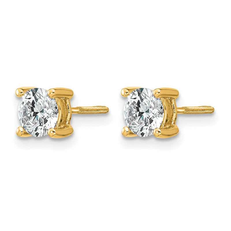 14K Yellow Gold 1 Ctw Lab Grown Diamond Vs/Si+ G+ Round 4 Prong Heavy Wt. Screwback Stud Earrings