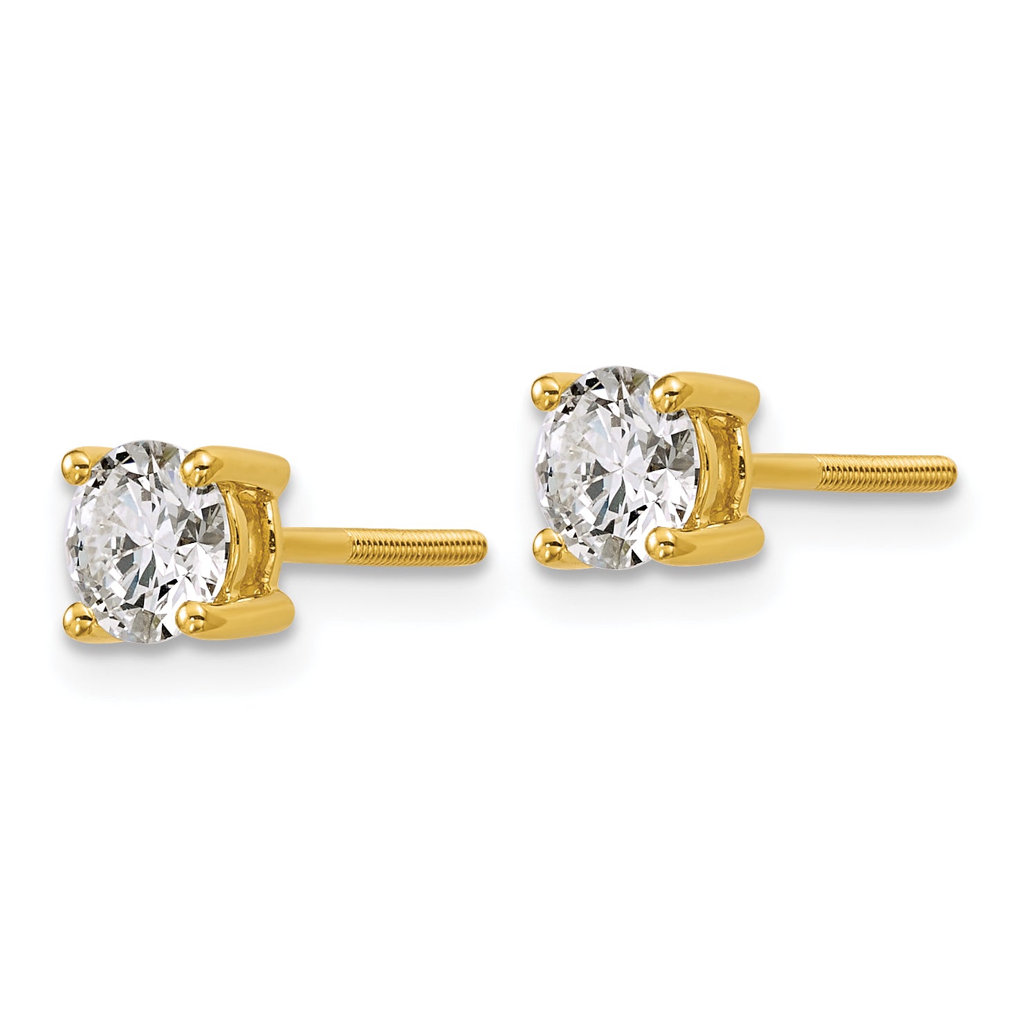 14K Yellow Gold 1 Ctw Lab Grown Diamond Vs/Si+ G+ Round 4 Prong Heavy Wt. Screwback Stud Earrings