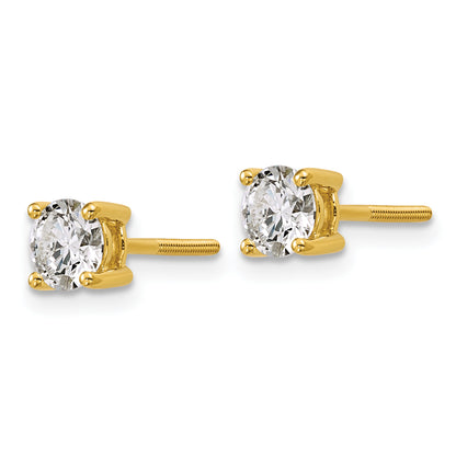 14K Yellow Gold 1 Ctw Lab Grown Diamond Vs/Si+ G+ Round 4 Prong Heavy Wt. Screwback Stud Earrings