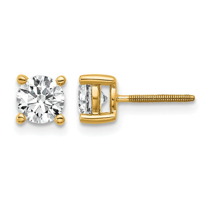 14K Yellow Gold 1 Ctw Lab Grown Diamond Vs/Si+ G+ Round 4 Prong Heavy Wt. Screwback Stud Earrings