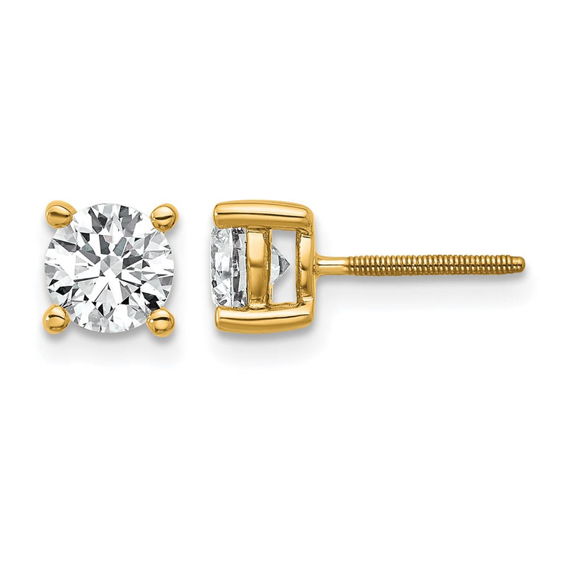 14K Yellow Gold 1 Ctw Lab Grown Diamond Vs/Si+ G+ Round 4 Prong Heavy Wt. Screwback Stud Earrings