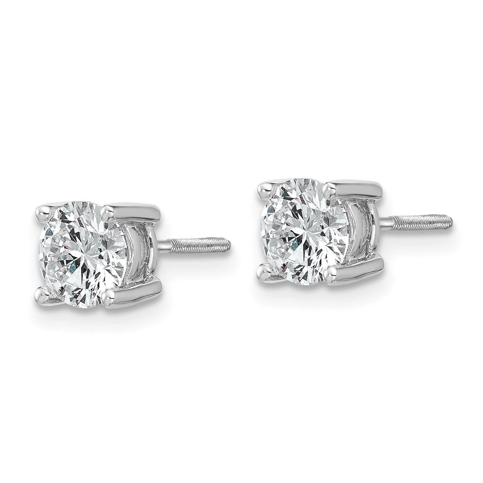 14k White Gold 1 1/2 ctw Certified Lab Grown Diamond VS/SI+ G+ Round 4 Prong Heavy Wt. Screwback Stud Earrings