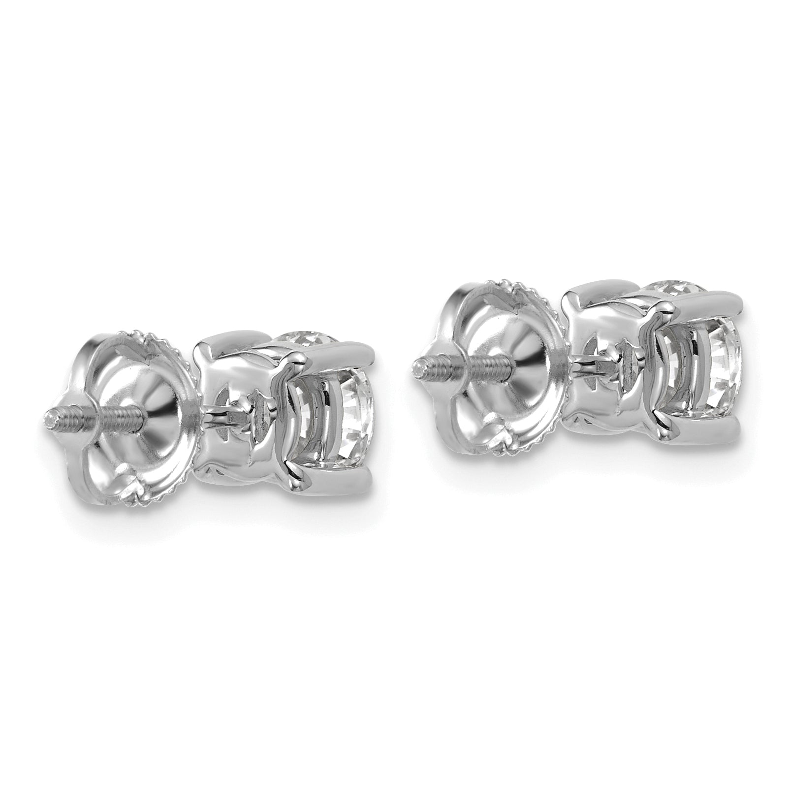 14K White Gold 1 1/2 Ctw Lab Grown Diamond Vs/Si+ G+ Round 4 Prong Heavy Wt. Screwback Stud Earrings