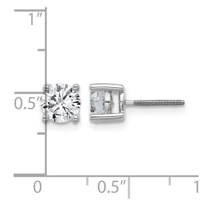 14K White Gold 1 1/2 Ctw Lab Grown Diamond Vs+ F+ Round 4 Prong Heavy Wt. Screwback Stud Earrings