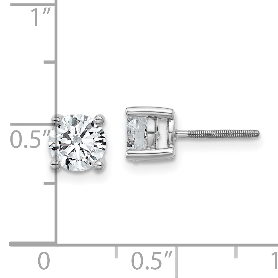 14K White Gold 1 1/2 Ctw Lab Grown Diamond Vs/Si+ G+ Round 4 Prong Heavy Wt. Screwback Stud Earrings