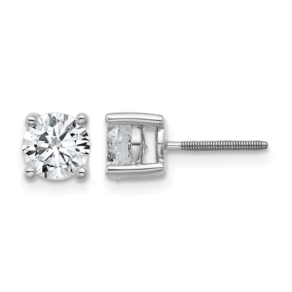 14K White Gold 1 1/2 Ctw Lab Grown Diamond Vs+ F+ Round 4 Prong Heavy Wt. Screwback Stud Earrings