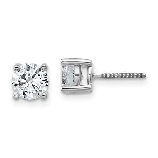 14K White Gold 1 1/2 Ctw Lab Grown Diamond Vs+ F+ Round 4 Prong Heavy Wt. Screwback Stud Earrings