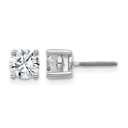 14K White Gold 1 1/2 Ctw Lab Grown Diamond Vs/Si+ G+ Round 4 Prong Heavy Wt. Screwback Stud Earrings