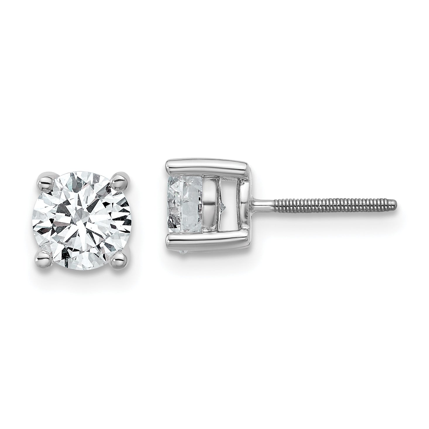 14K White Gold 1 1/2 Ctw Lab Grown Diamond Vs/Si+ G+ Round 4 Prong Heavy Wt. Screwback Stud Earrings