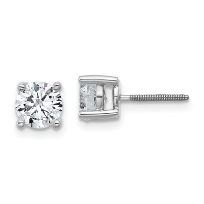 14K White Gold 1 1/2 Ctw Lab Grown Diamond Vs/Si+ G+ Round 4 Prong Heavy Wt. Screwback Stud Earrings