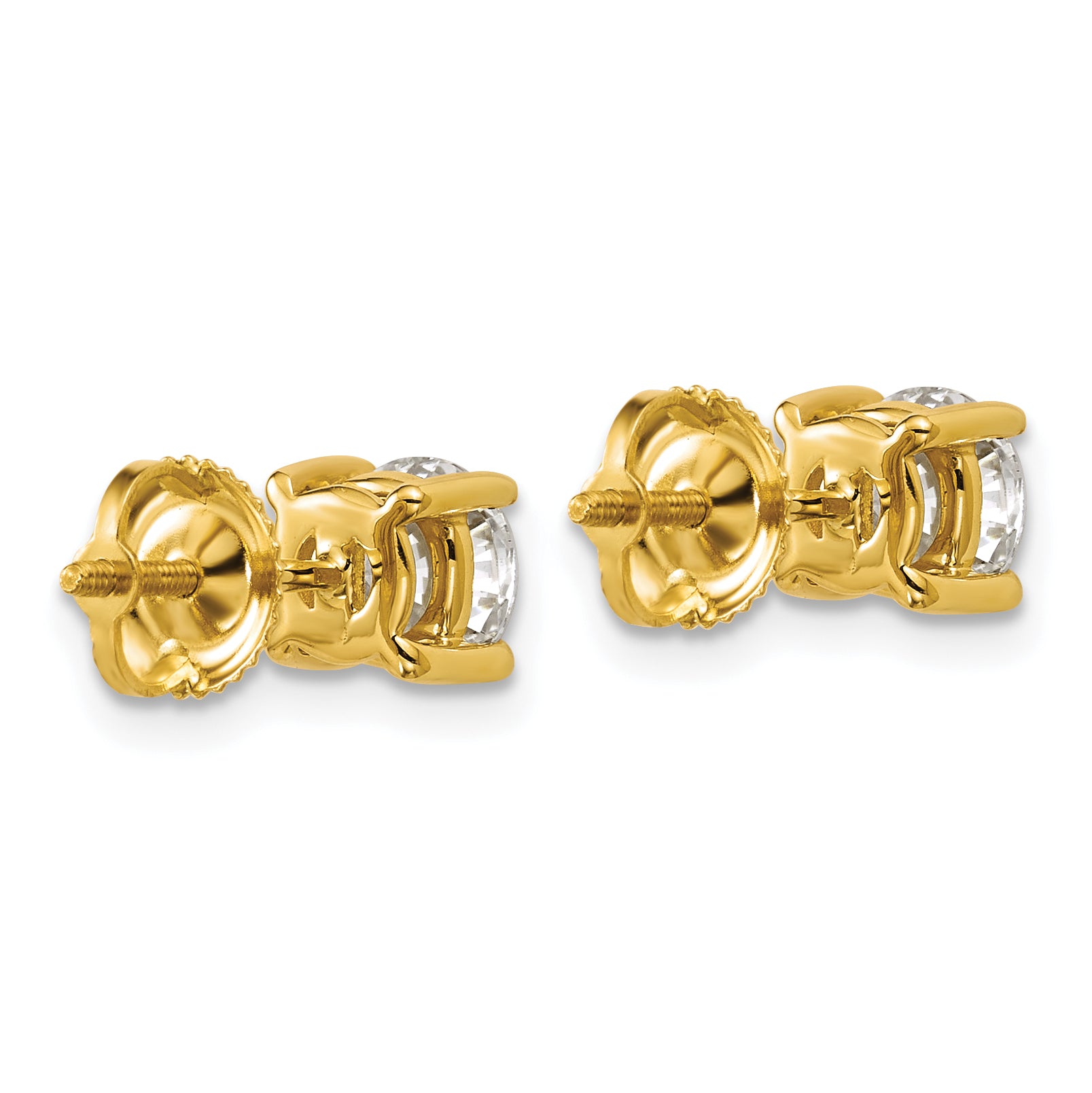 14K Yellow Gold 1 1/2 Ctw Certified Lab Grown Diamond Vs+ F+ Round 4 Prong Heavy Wt. Screwback Stud Earrings