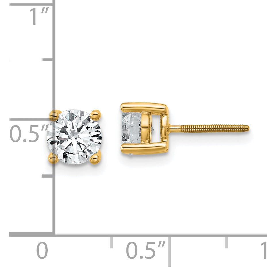 14K Yellow Gold 1 1/2 Ctw Certified Lab Grown Diamond Vs+ F+ Round 4 Prong Heavy Wt. Screwback Stud Earrings