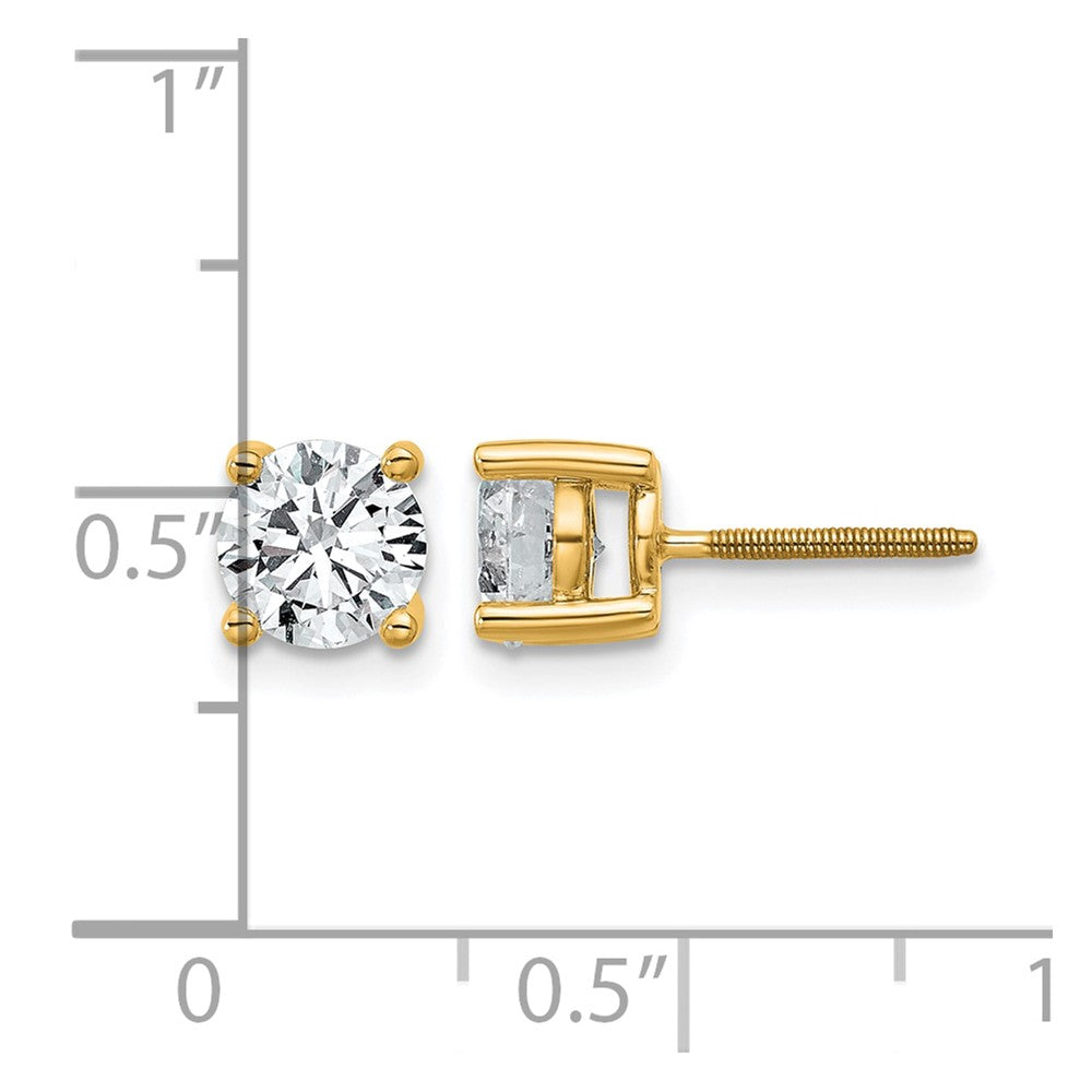 14k Yellow Gold 1 1/2 ctw Lab Grown Diamond VS/SI+ G+ Round 4 Prong Heavy Wt. Screwback Stud Earrings