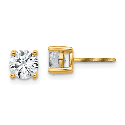14k Yellow Gold 1 1/2 ctw Lab Grown Diamond VS/SI+ G+ Round 4 Prong Heavy Wt. Screwback Stud Earrings