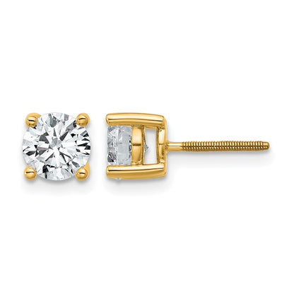 14K Yellow Gold 1 1/2 Ctw Certified Lab Grown Diamond Vs+ F+ Round 4 Prong Heavy Wt. Screwback Stud Earrings