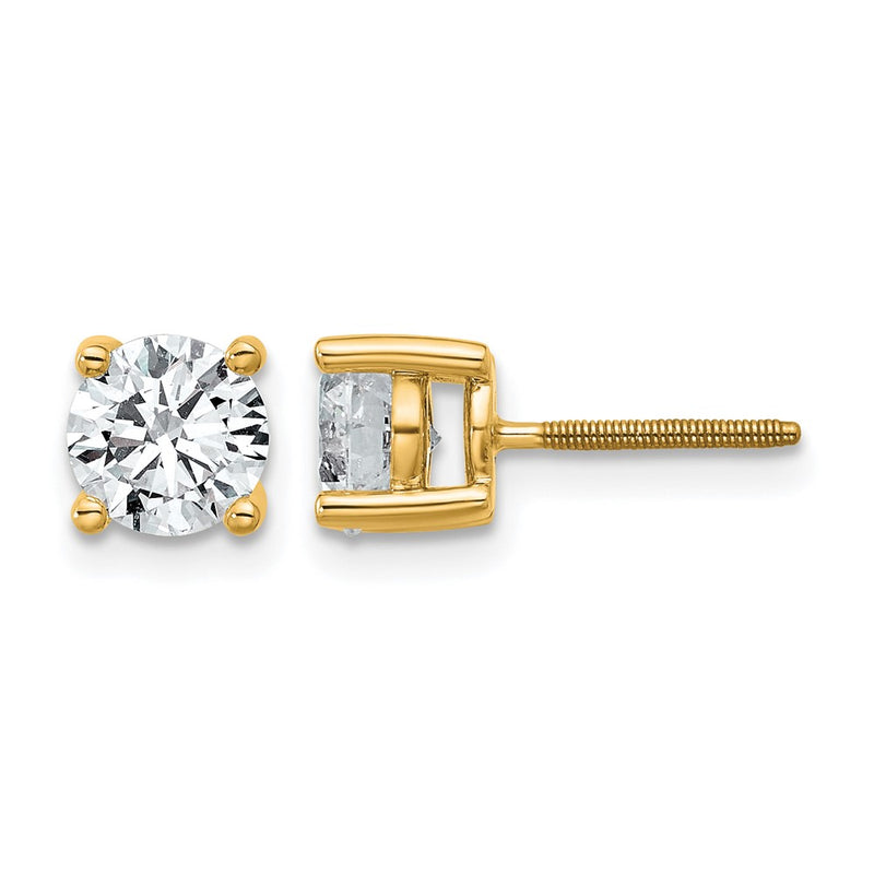 14K Yellow Gold 1 1/2 Ctw Certified Lab Grown Diamond Vs+ F+ Round 4 Prong Heavy Wt. Screwback Stud Earrings