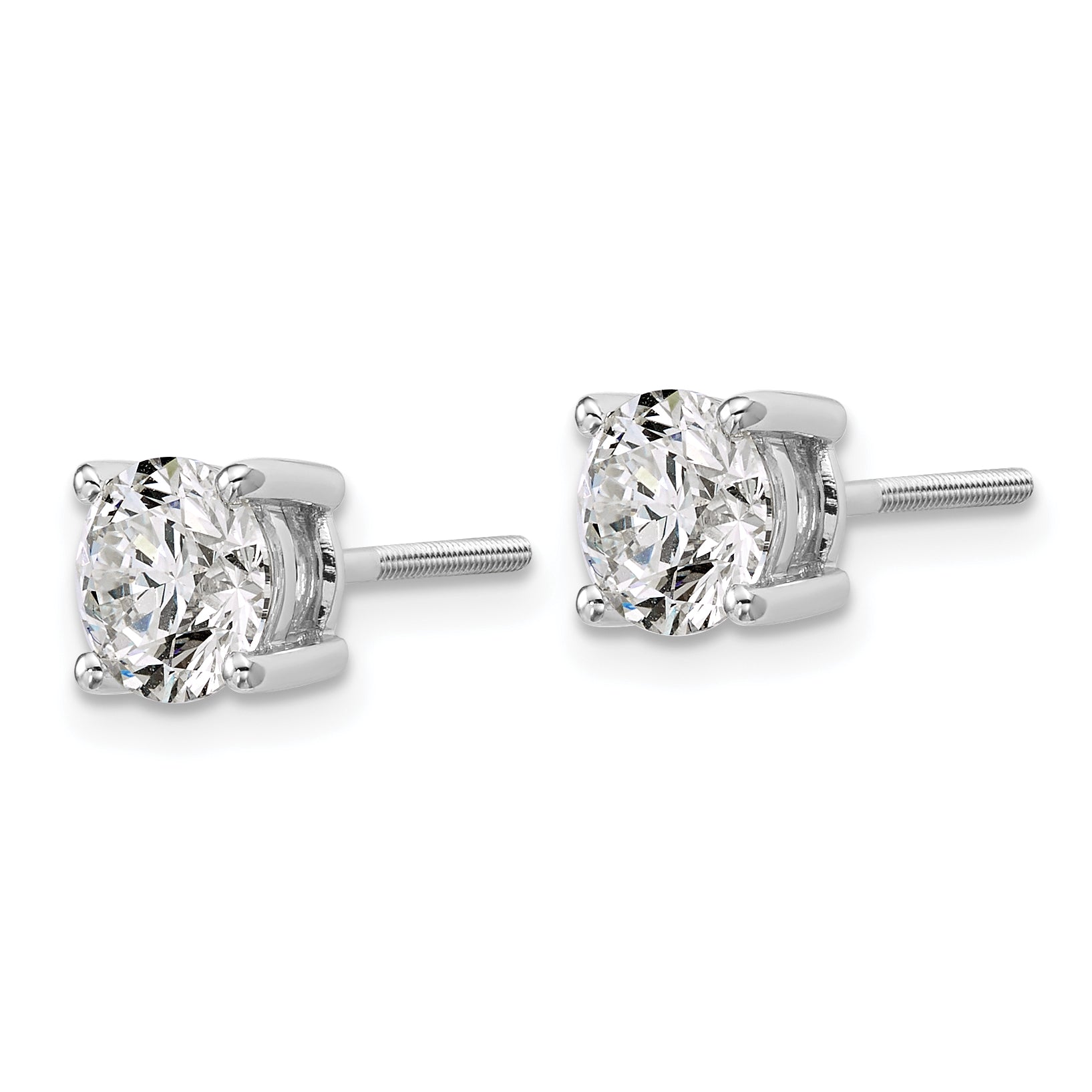 14K White Gold 2 Ctw Certified Lab Grown Diamond Vs+ F+ Round 4 Prong Heavy Wt. Screwback Stud Earrings