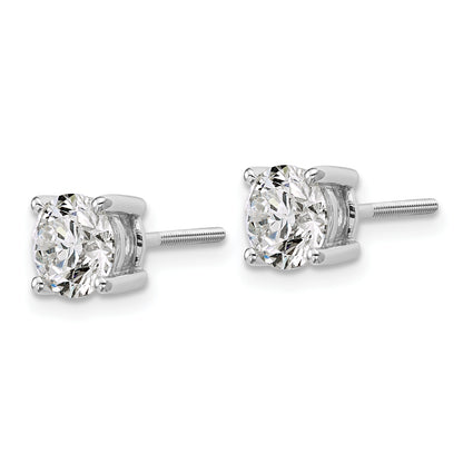14K White Gold 2 Ctw Certified Lab Grown Diamond Vs+ F+ Round 4 Prong Heavy Wt. Screwback Stud Earrings