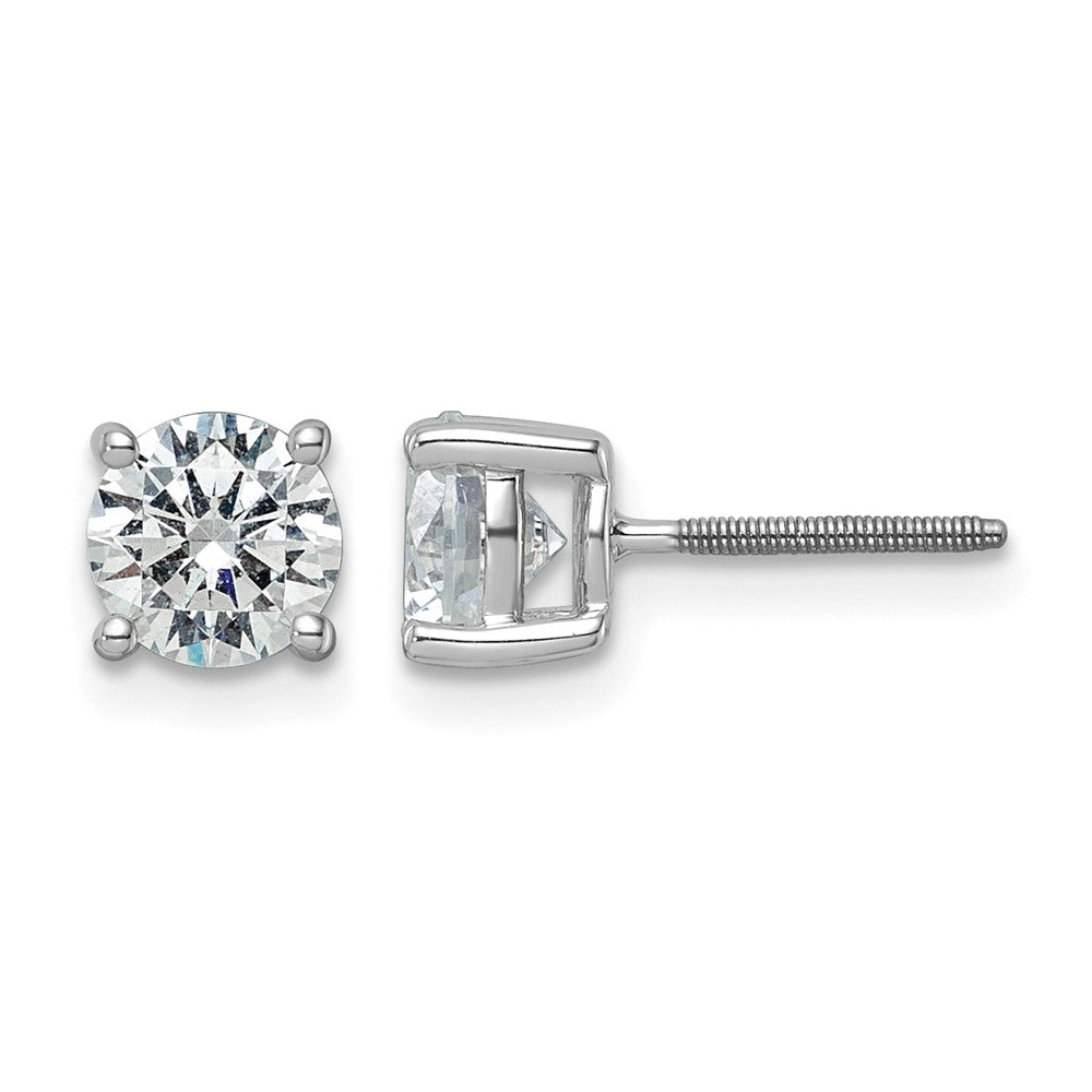 14K White Gold 2 Ctw Certified Lab Grown Diamond Vs+ F+ Round 4 Prong Heavy Wt. Screwback Stud Earrings