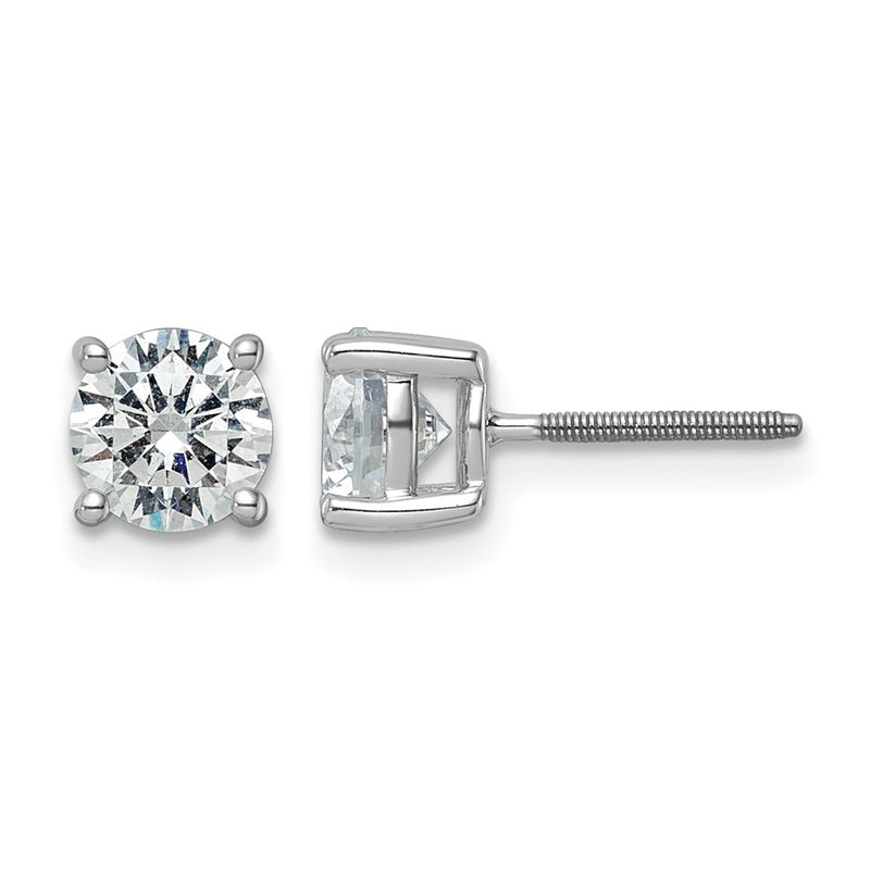 14K White Gold 2 Ctw Certified Lab Grown Diamond Vs+ F+ Round 4 Prong Heavy Wt. Screwback Stud Earrings