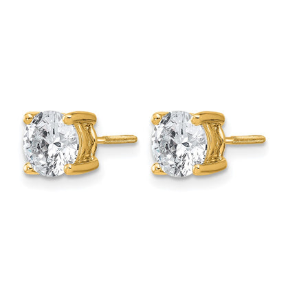 14k Yellow Gold White 2 Ct. Certified Lab Grown Diamond VS+ F+ Round Four Prong Screwback Stud Post Earrings