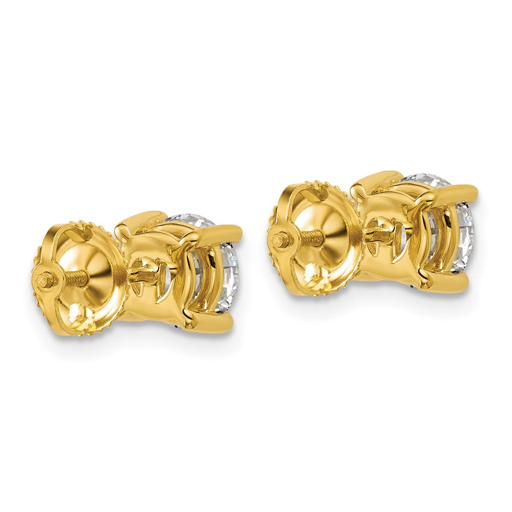 14k Yellow Gold White 2 Ct. Certified Lab Grown Diamond VS+ F+ Round Four Prong Screwback Stud Post Earrings