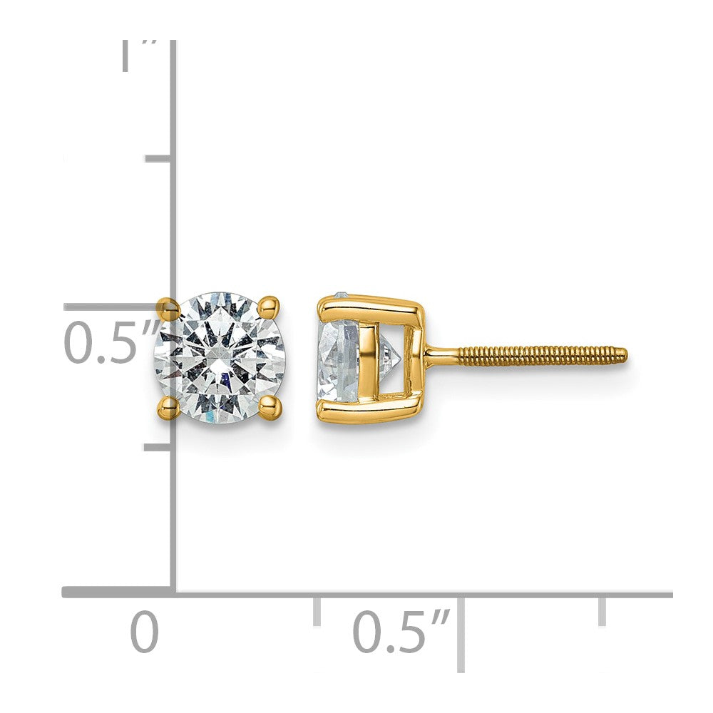 14k Yellow Gold White 2 Ct. Certified Lab Grown Diamond VS+ F+ Round Four Prong Screwback Stud Post Earrings