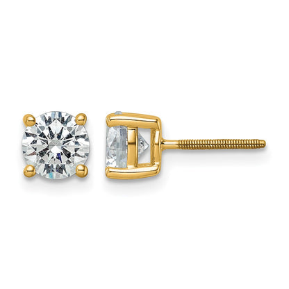 14k Yellow Gold White 2 Ct. Certified Lab Grown Diamond VS+ F+ Round Four Prong Screwback Stud Post Earrings