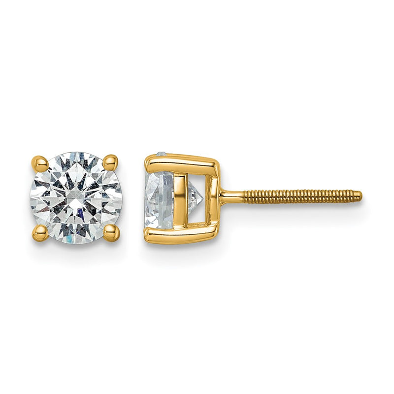 14k Yellow Gold White 2 Ct. Certified Lab Grown Diamond VS+ F+ Round Four Prong Screwback Stud Post Earrings