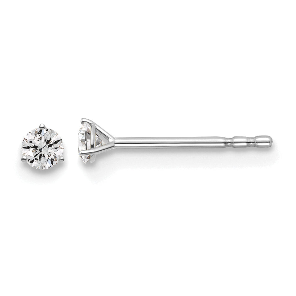 14K White Gold 1/10 Ctw Lab Grown Diamond Vs+ F+ Round 3 Prong Heavy Wt. Stud Earrings
