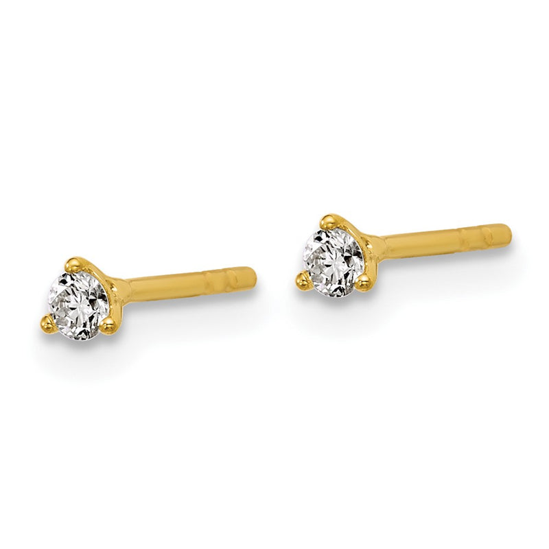 14k Yellow Gold 1/10 ctw Lab Grown Diamond VS/SI+ G+ Round 3 Prong Heavy Wt. Stud Earrings