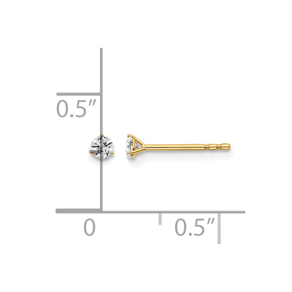 14k Yellow Gold 1/10 ctw Lab Grown Diamond VS/SI+ G+ Round 3 Prong Heavy Wt. Stud Earrings