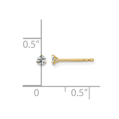 14k Yellow Gold 1/10 ctw Lab Grown Diamond VS/SI+ G+ Round 3 Prong Heavy Wt. Stud Earrings
