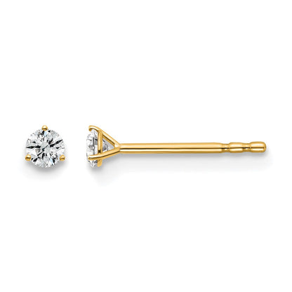 14k Yellow Gold 1/10 ctw Lab Grown Diamond VS/SI+ G+ Round 3 Prong Heavy Wt. Stud Earrings