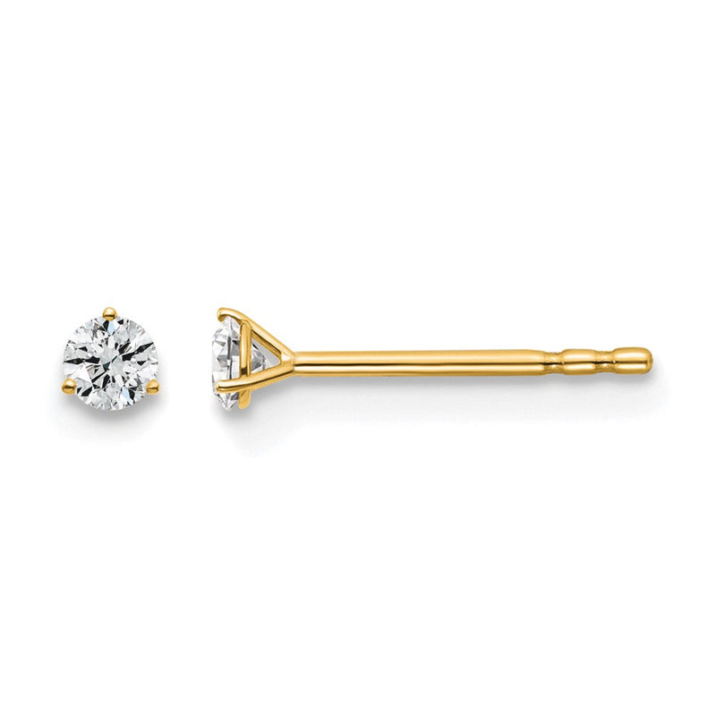 14k Yellow Gold 1/10 ctw Lab Grown Diamond VS/SI+ G+ Round 3 Prong Heavy Wt. Stud Earrings