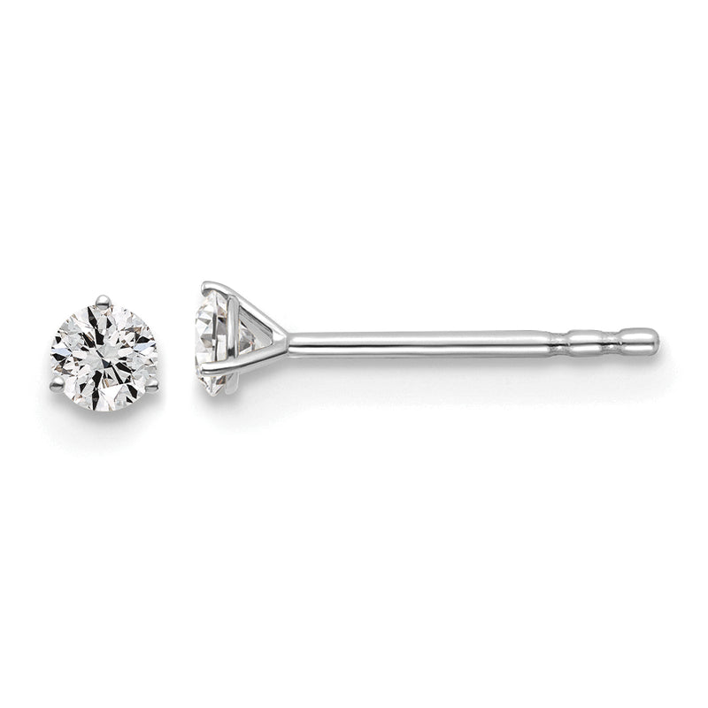 14k White Gold 1/6 ctw Lab Grown Diamond VS/SI+ G+ Round 3 Prong Heavy Wt. Stud Earrings