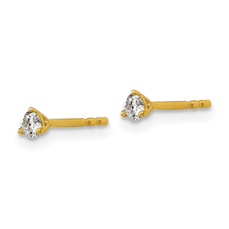 14k Yellow Gold 1/6 ctw Lab Grown Diamond VS/SI+ G+ Round 3 Prong Heavy Wt. Stud Earrings