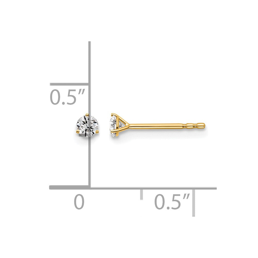 14k Yellow Gold 1/6 ctw Lab Grown Diamond VS/SI+ G+ Round 3 Prong Heavy Wt. Stud Earrings