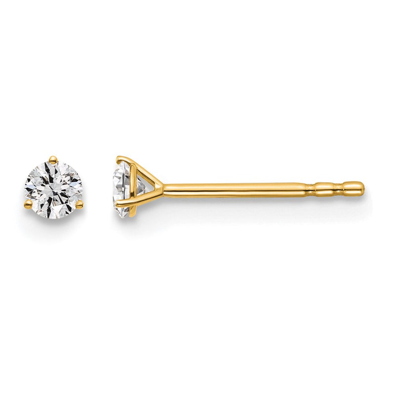 14K Yellow Gold 1/6 Ctw Lab Grown Diamond Vs+ F+ Round 3 Prong Heavy Wt. Stud Earrings
