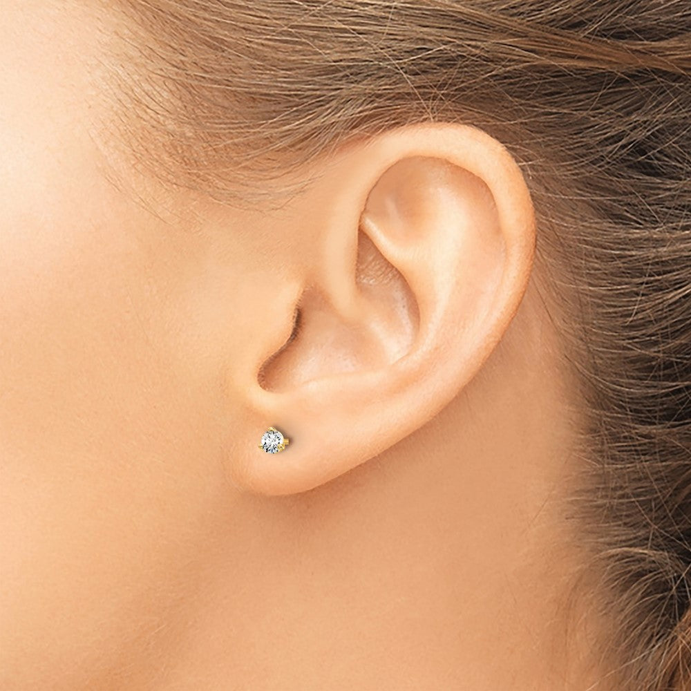 14K Yellow Gold 1/5 Ctw Lab Grown Diamond Vs+ F+ Round 3 Prong Heavy Wt. Stud Earrings