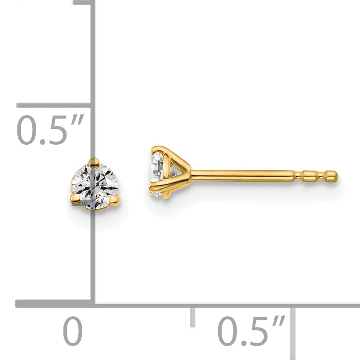 14k Yellow Gold 1/5 ctw Certified Lab Grown Diamond VS/SI+ G+ Round 3 Prong Heavy Wt. Stud Earrings