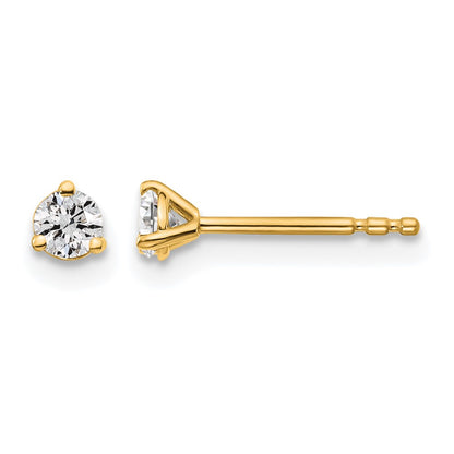 14K Yellow Gold 1/5 Ctw Lab Grown Diamond Vs+ F+ Round 3 Prong Heavy Wt. Stud Earrings