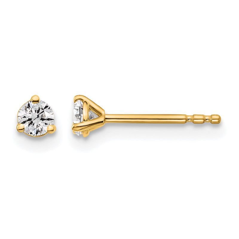 14K Yellow Gold 1/5 Ctw Lab Grown Diamond Vs+ F+ Round 3 Prong Heavy Wt. Stud Earrings
