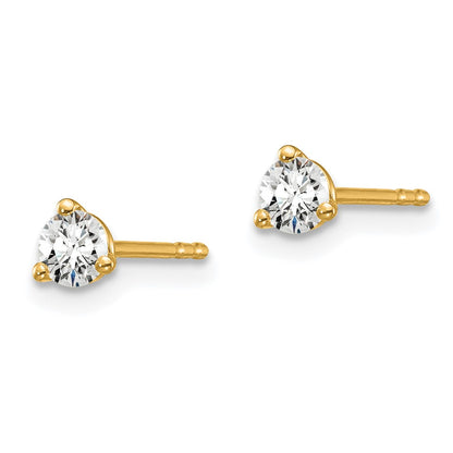 14k Yellow Gold 1/4 Ct. Certified Lab Grown Diamond VS/SI+ G+ Round Three Prong Stud Post Earrings