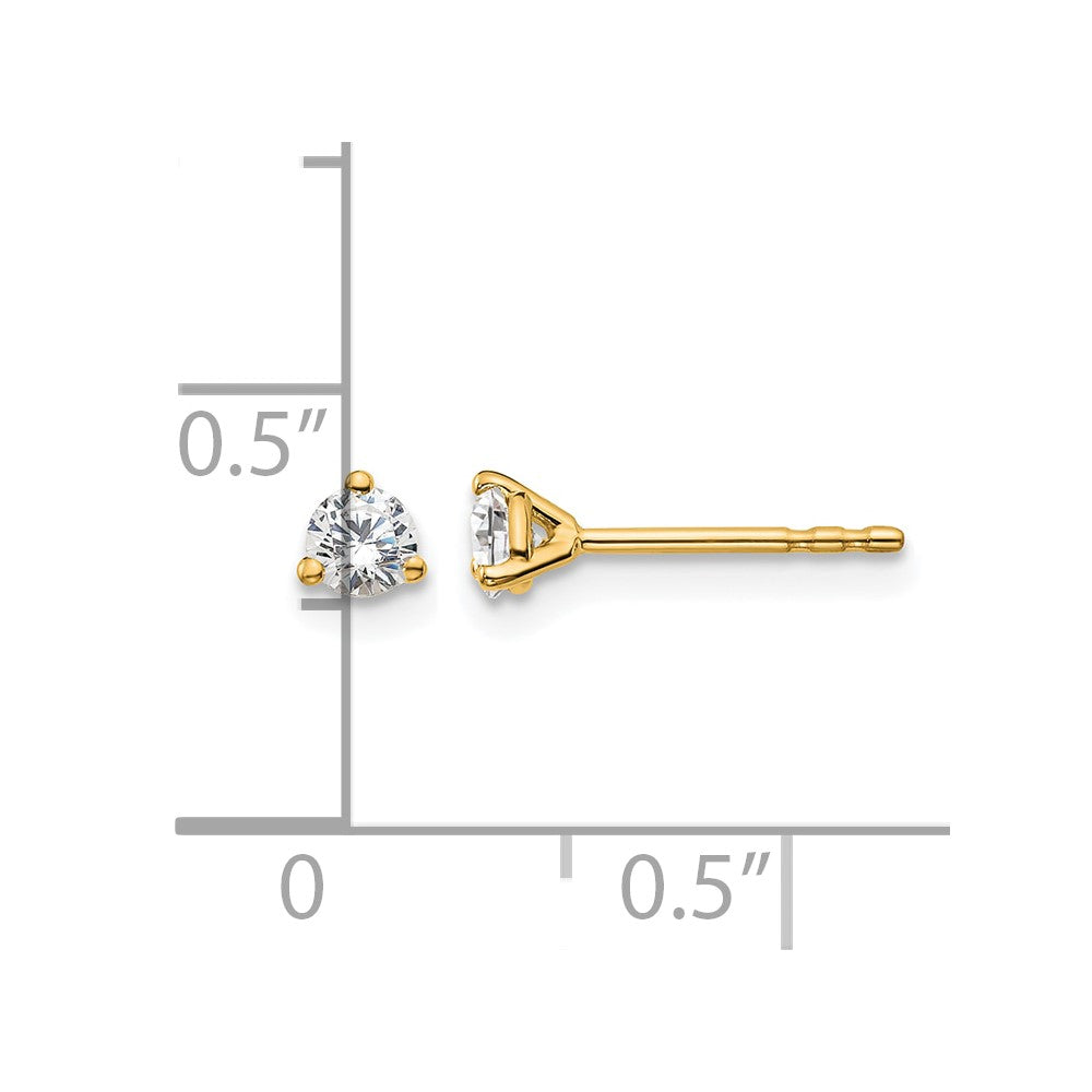 14K Yellow Gold 1/4 Ctw Lab Grown Diamond Vs+ F+ Round 3 Prong Heavy Wt. Stud Earrings