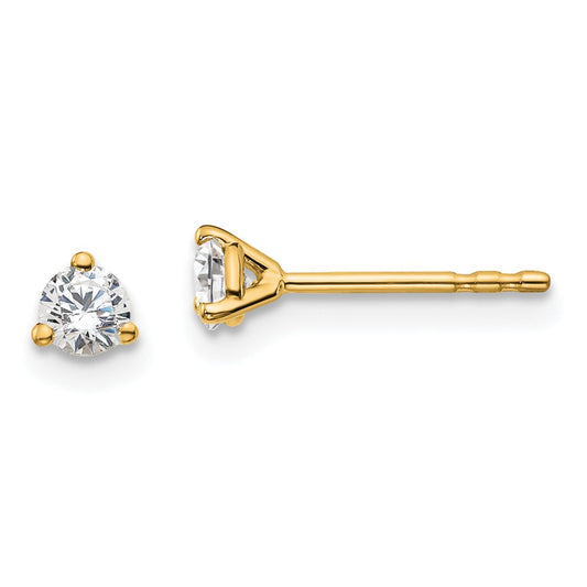 14k Yellow Gold 1/4 Ct. Certified Lab Grown Diamond VS/SI+ G+ Round Three Prong Stud Post Earrings