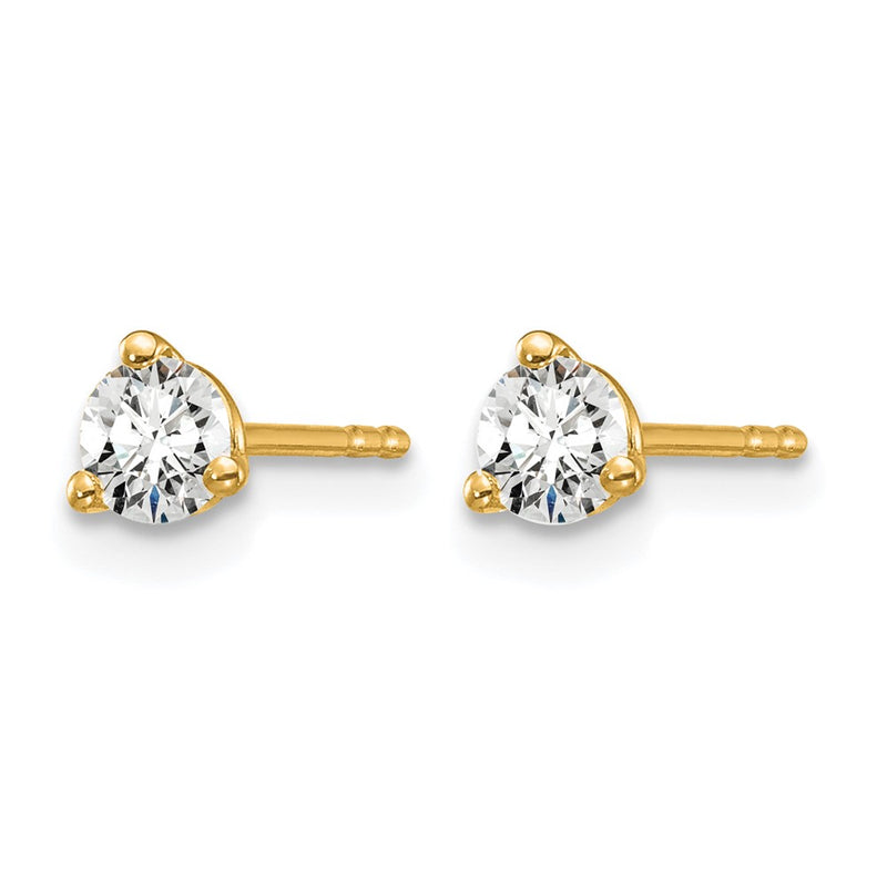 14k Yellow Gold 1/3 Ct. Certified Lab Grown Diamond VS/SI+ G+ Round Three Prong Stud Post Earrings