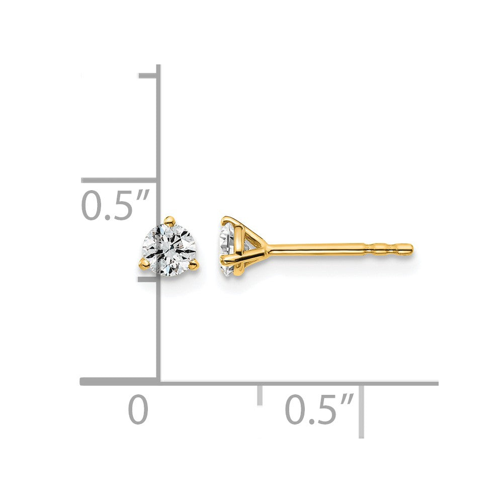 14k Yellow Gold 1/3 Ct. Lab Grown Diamond VS/SI+ G+ Round Three Prong Stud Post Earrings