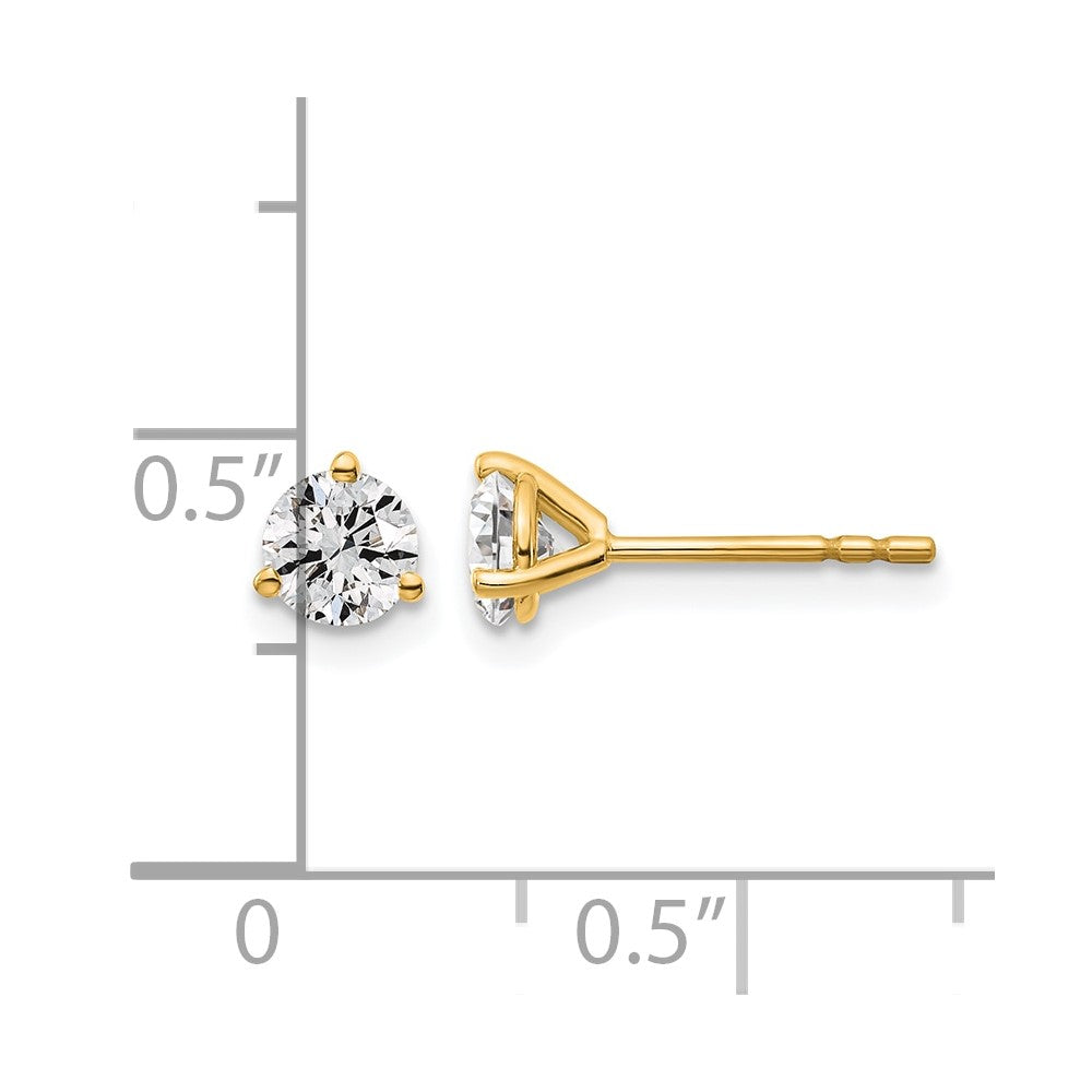 14K Yellow Gold 2/3 Ctw Lab Grown Diamond Vs+ F+ Round 3 Prong Heavy Wt. Stud Earrings