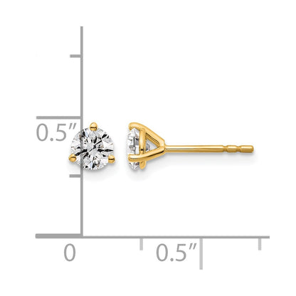 14K Yellow Gold 2/3 Ctw Lab Grown Diamond Vs+ F+ Round 3 Prong Heavy Wt. Stud Earrings